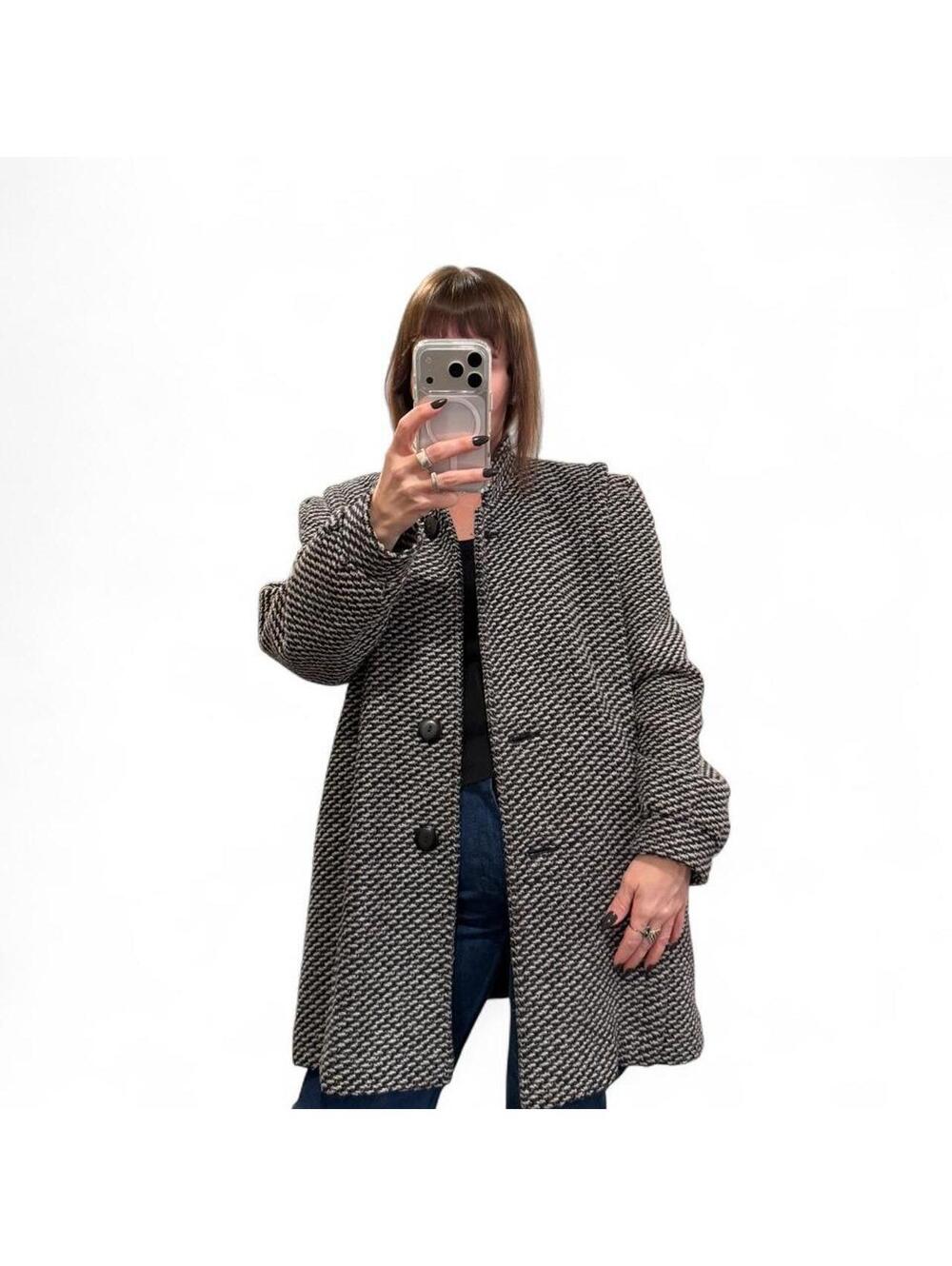 Vintage 80s British Mist Black & White Wool Coat